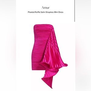 AMUR pleated ruffle satin strapless mini dress